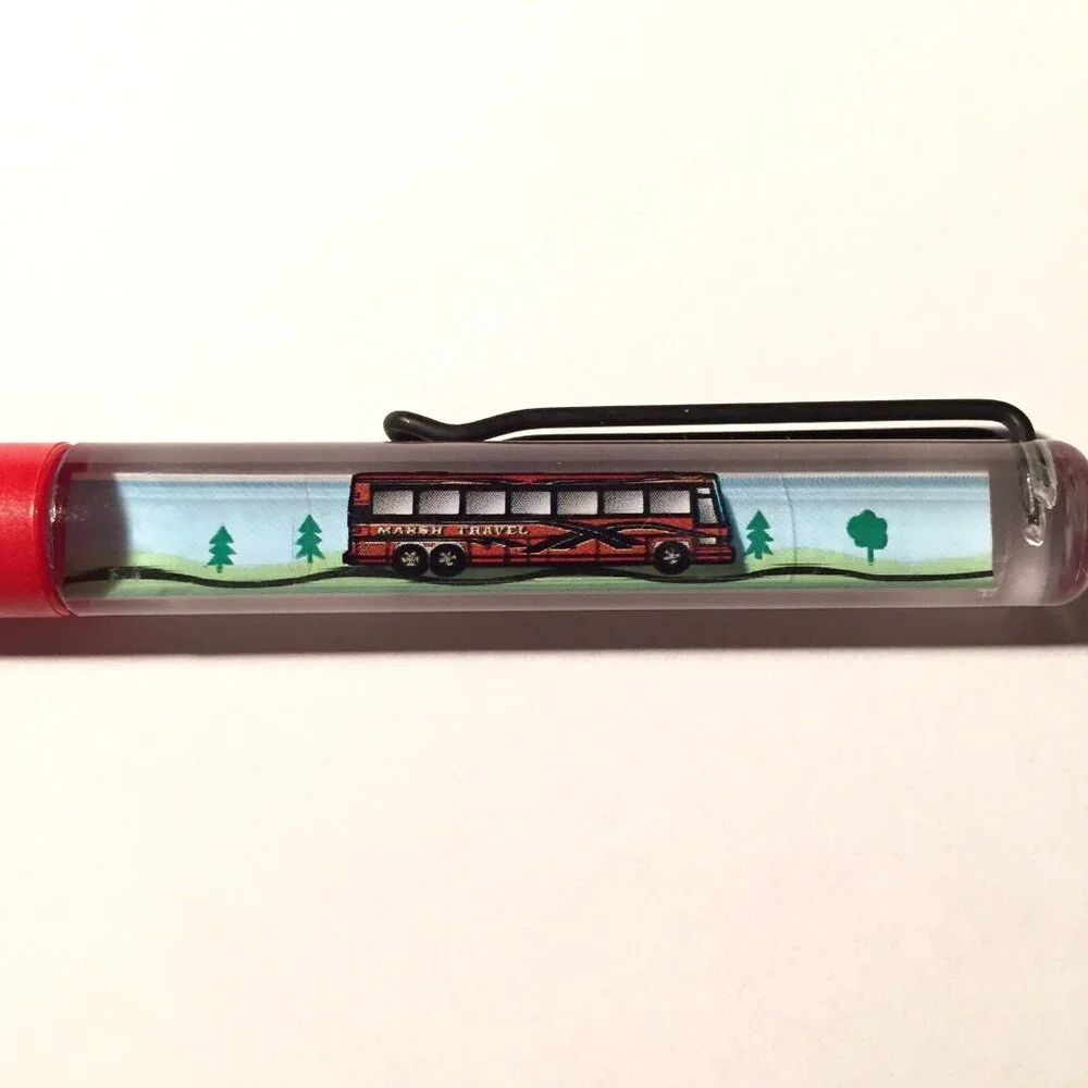 BJ Marsh Travel Agency Floaty Pen Tourism Advertising Promo Red Bus Moves